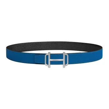 HERMES Royal Avant Garde Silver Buckle Epsom Calfskin Double Sided Leather Belt Women's Blue/Black Width 3.2cm