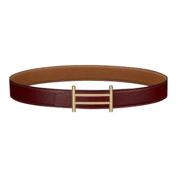 HERMES Double Sided Comfortable Gold Buckle Togo Calfskin Double Sided Leather Belt Women's Red Width  3.2cm