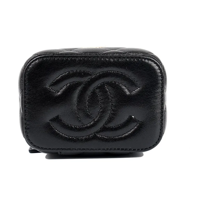 CHANEL 23C Early Spring Lambskin Makeup Bag, Shoulder Bag, Crossbody Bag Women's Black-3