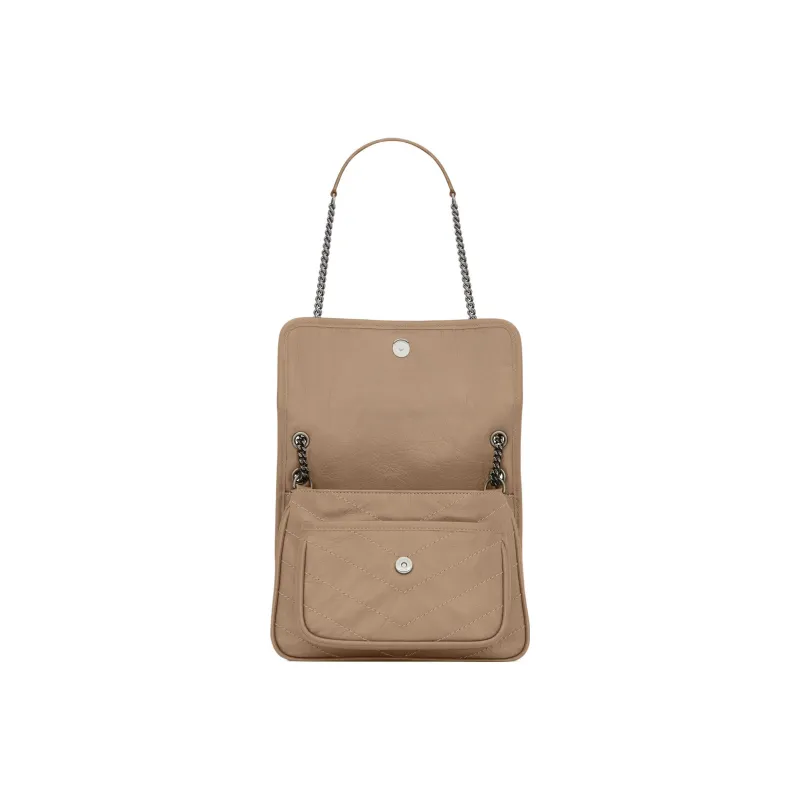 SAINT LAURENT Niki Cow Leather Portable Crossbody Bag, Shoulder Bag Women's Gray Brown-5