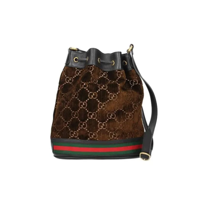 GUCCI Ophidia Velvet Patchwork Leather Bucket Bags Shoulder Bag Crossbody Bag Mini Women's Brown-2