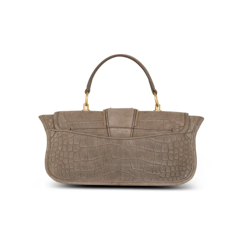 BALMAIN Crocodile Embossed Calfskin One Shoulder Crossbody Clutch Handbag Regular Women's Gray-2