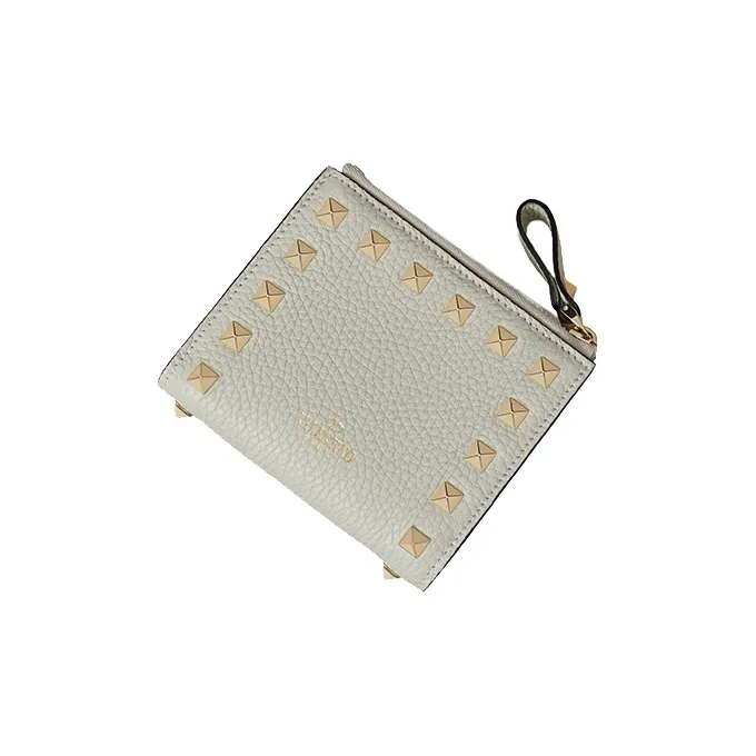 Valentino Rockstud Grained Calfskin Wallet Coin Purse Card Holder Small Size Women's Gray-2