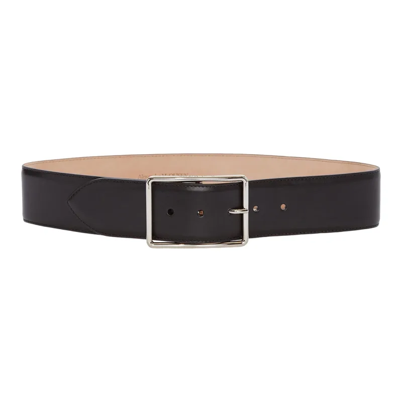 Alexander McQueen Wide Leather Belt Silver tone-0