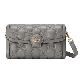 GUCCI GG Matelassé Leather WOC Baguette Bag Shoulder Bag Crossbody Bag Women's Gray