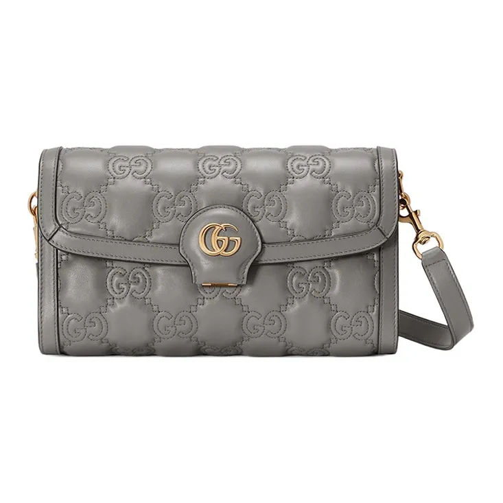 GUCCI GG Matelassé Leather WOC Baguette Bag Shoulder Bag Crossbody Bag Women's Gray-0