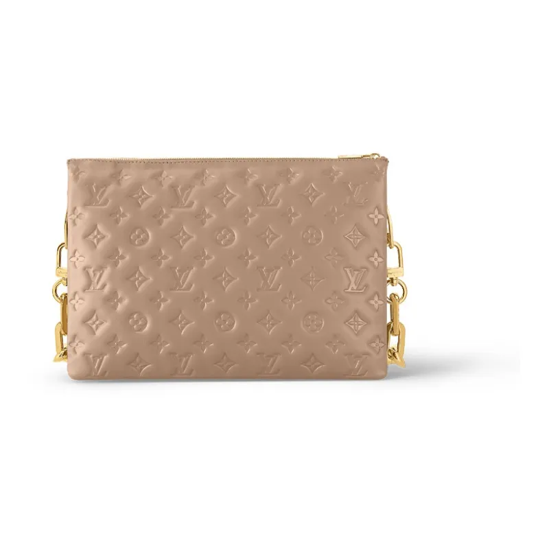 LOUIS VUITTON Coussin Sheepskin Cow Leather Patchwork Trim Shoulder Bag Crossbody Bag Medium Size Women's Brown-2