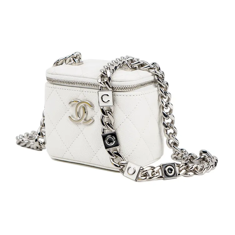 CHANEL 22SS Cow Leather Box Bag, Shoulder Bag, Crossbody Bag, Makeup Bag Trumpets Women's White-2