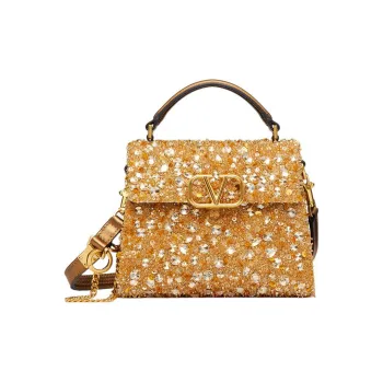 Valentino VSLING 3D Embroidery Shoulder Bag Crossbody Bag Handbag Mini Women's Gold