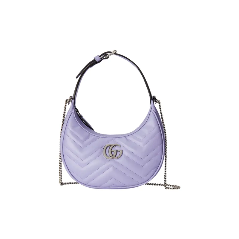 GUCCI Marmont Leather Crescent Bag, Portable Crossbody Bag, Shoulder Bag Women's Purple-0
