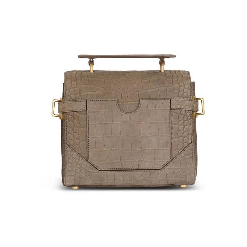 BALMAIN B-BUZZ Crocodile Pattern Embossed Calfskin Shoulder Bag Crossbody Bag Handbag Women's Gray-1