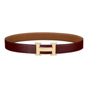 HERMES Elegance Gold Buckle Epsom Calfskin Double-Sided Leather Belt Women's Red Width: 3.2cm