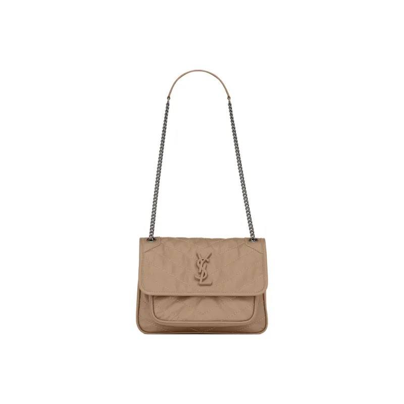 SAINT LAURENT Niki Cow Leather Portable Crossbody Bag, Shoulder Bag Women's Gray Brown-1