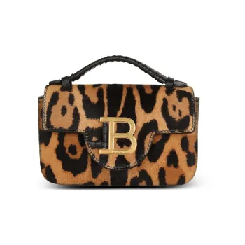 BALMAIN B-BUZZ Lambskin Handbag Shoulder Bag Crossbody Bag Mini Women's Leopard Print