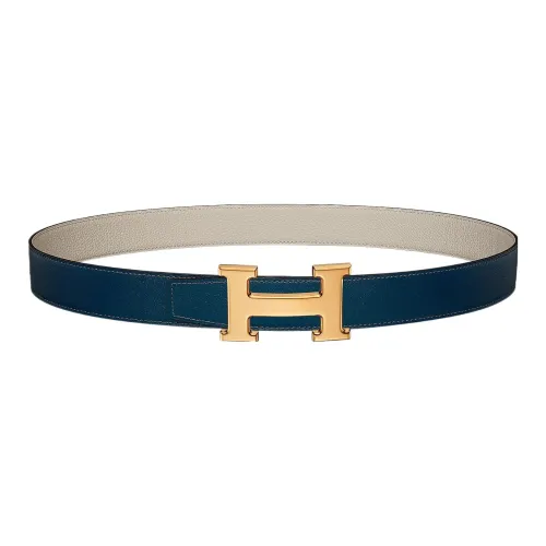 HERMES Leather Belts Women's Blue/Beige