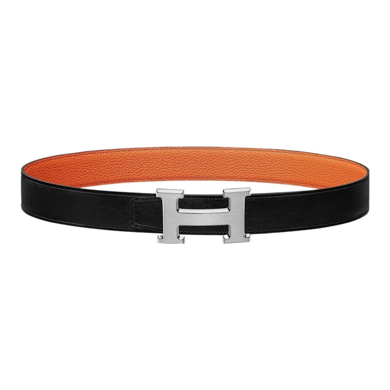 HERMES Togo Calfskin Double Sided Leather Belt Leather Belts Women's Black Width 3.2cm-0