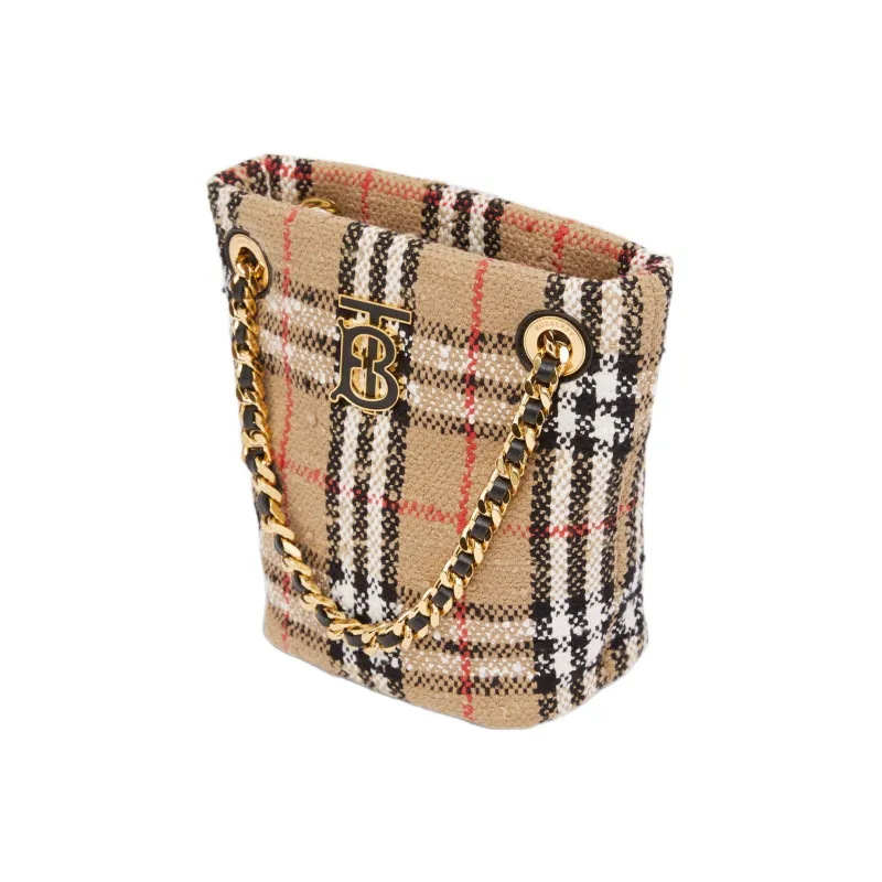 Burberry Vintage Cowhide Cotton Polyamide Wool Loena Bucket Bag Handbag Shoulder Bag Crossbody Bag Mini Women's Beige-2