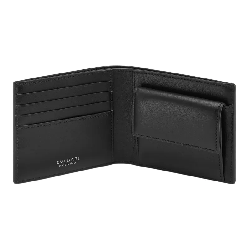 BVLGARI Calfskin Card Holder Wallet Men's Black-2