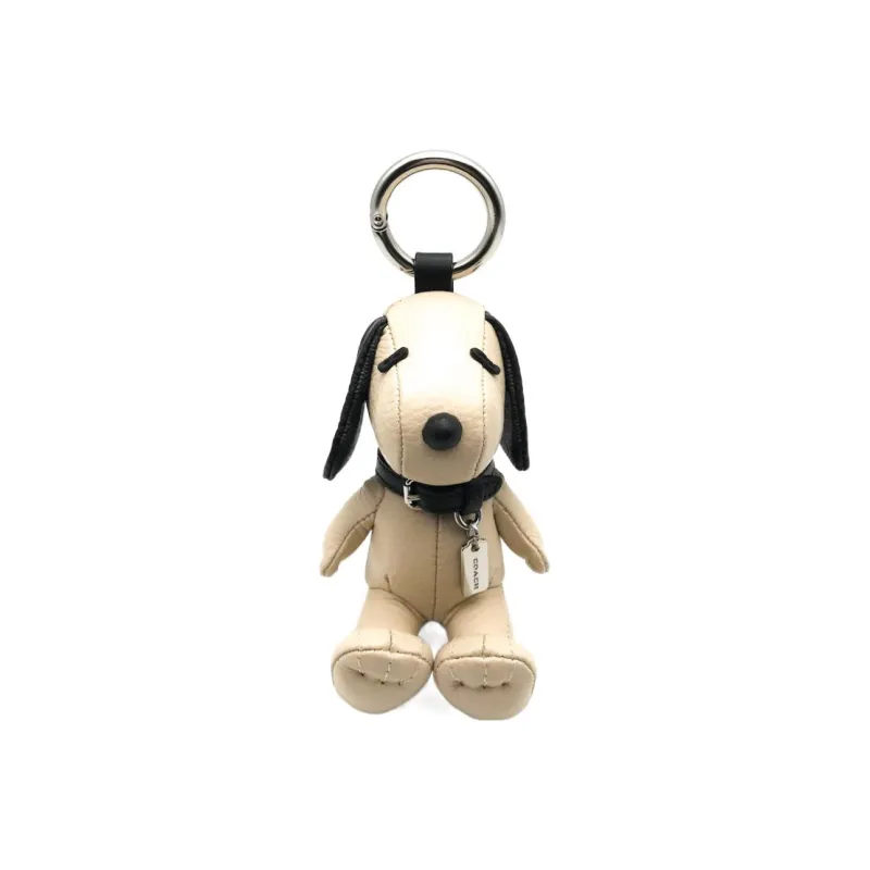 COACH Peanuts Snoopy Collaboration Pebbled Leather With Canvas Bag Charm Bag Merch Women's White & Black-1