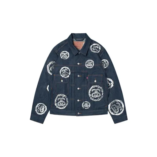 Denim Tears X Stussy Denim Jackets Unisex Dark Blue