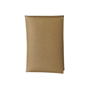 HERMES Calvi Mysore Goat Skin Handheld Card Holder Women's 18 Etoupe Elephant Gray
