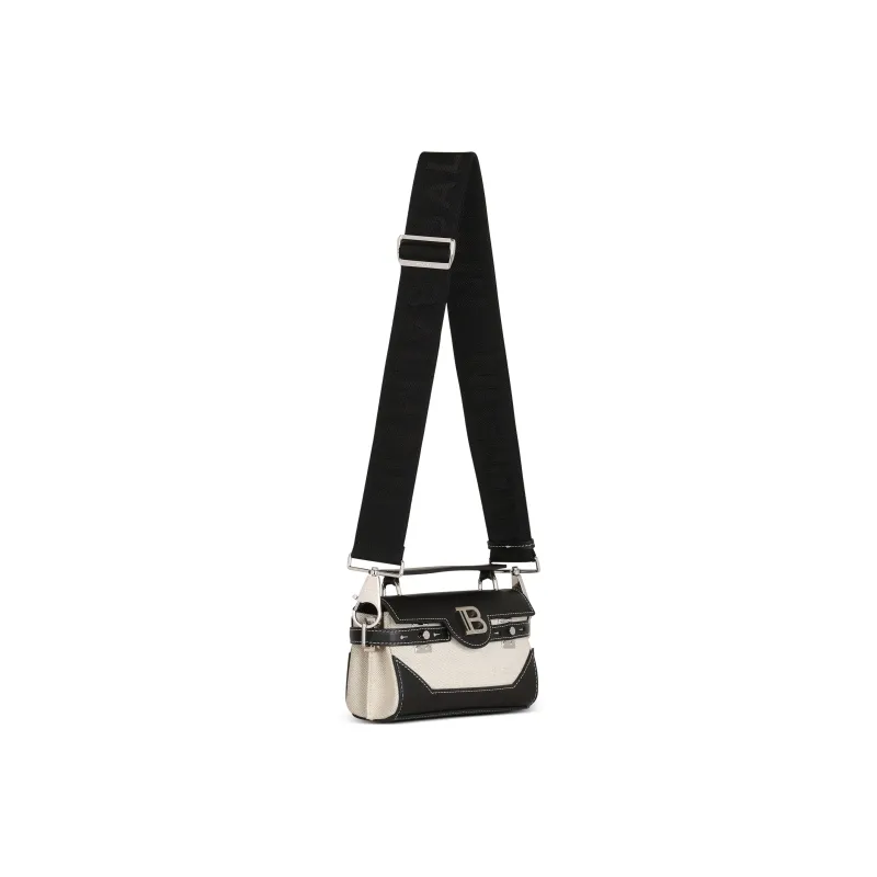 BALMAIN B BUZZ Smooth Leather With Canvas Portable Crossbody Bag, Shoulder Bag Men's White & Black-2