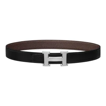 HERMES Togo Calfskin Double Sided Leather Belt Leather Belts Women's Black/Chocolate Width  3.2cm