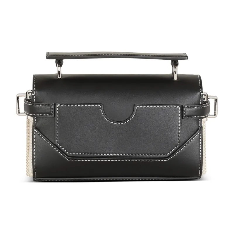BALMAIN B BUZZ Smooth Leather With Canvas Portable Crossbody Bag, Shoulder Bag Men's White & Black-1