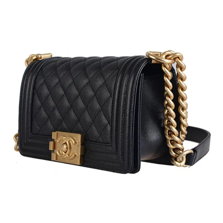 CHANEL Leboy Litchi Grain Embossed Cow Leather Flap Bag, Shoulder Bag, Crossbody Bag Trumpets Women's Black-1