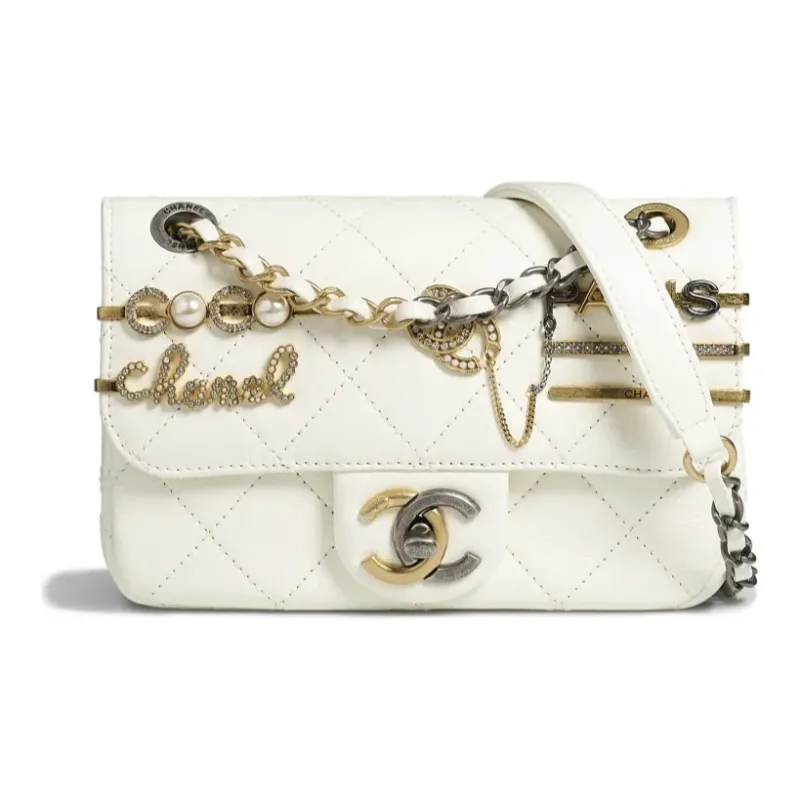 CHANEL Lambskin With Rhinestone Flap Bag, Crossbody Bag, Shoulder Bag Mini Women's White-2