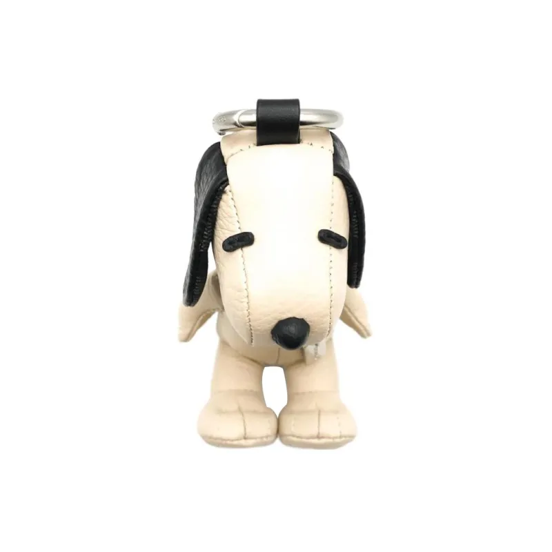 COACH Peanuts Snoopy Collaboration Pebbled Leather With Canvas Bag Charm Bag Merch Women's White & Black-5