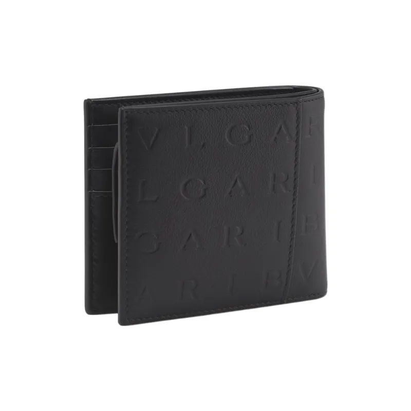 BVLGARI Calfskin Card Holder Wallet Men's Black-1