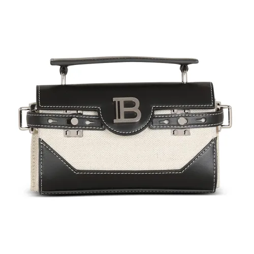 BALMAIN B BUZZ Smooth Leather With Canvas Portable Crossbody Bag, Shoulder Bag Men's White & Black