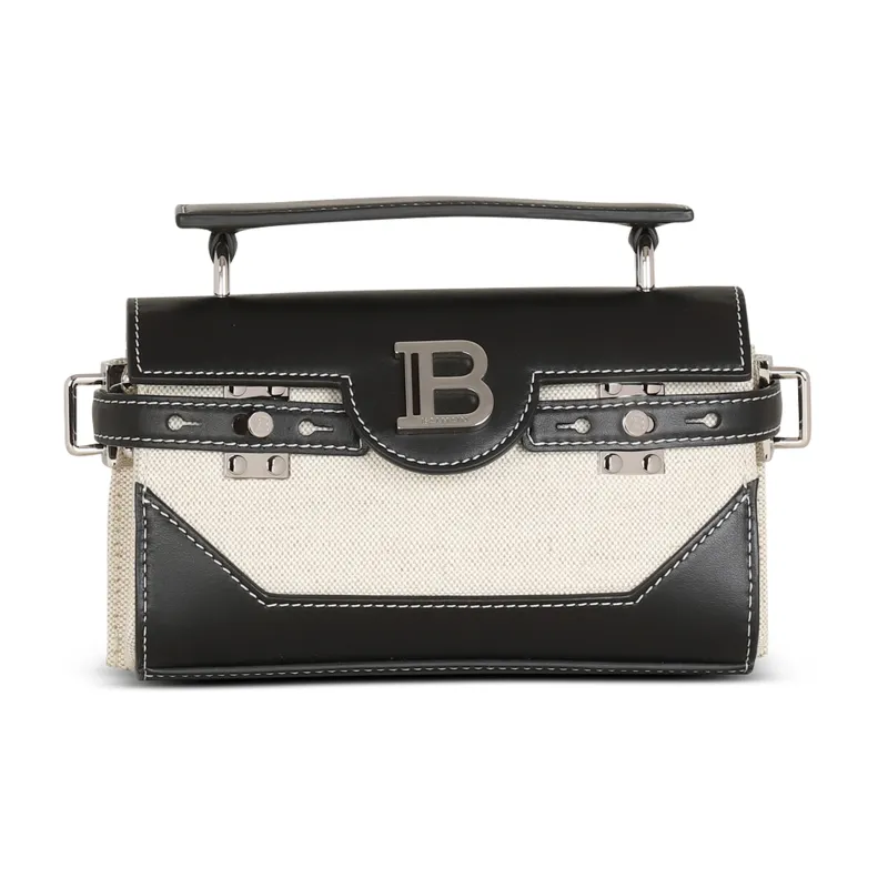 BALMAIN B BUZZ Smooth Leather With Canvas Portable Crossbody Bag, Shoulder Bag Men's White & Black-0