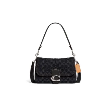 COACH Soft Tabby Fabric With Cow Leather Shoulder Bag Crossbody Bag Medium Size Women's Black