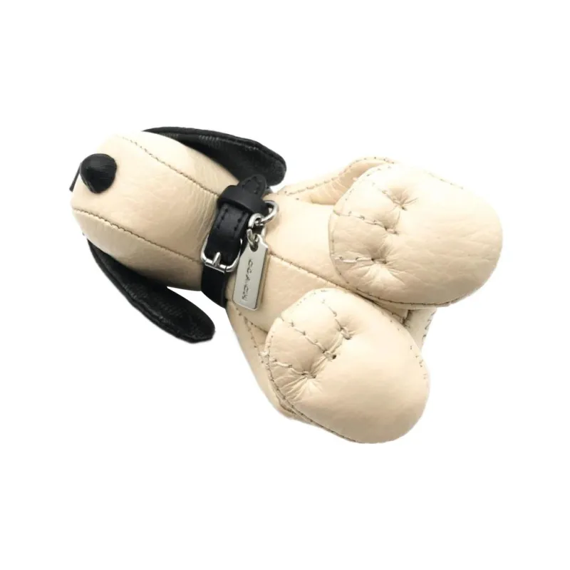 COACH Peanuts Snoopy Collaboration Pebbled Leather With Canvas Bag Charm Bag Merch Women's White & Black-6