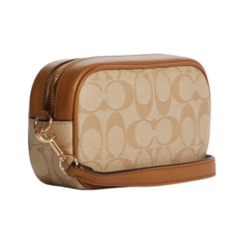COACH Jamie Coated Canvas With Leather Camera Bag Coin Purse Clutch Wrist Bag Small Size Women's Light Khaki-1