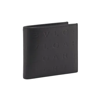 BVLGARI Calfskin Card Holder Wallet Men's Black