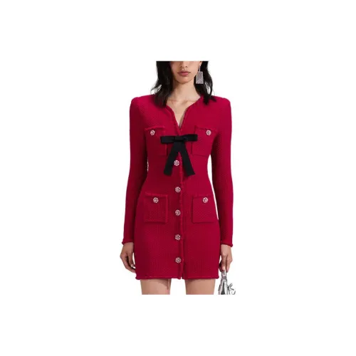 Self-portrait Long-Sleeved Dresses Women's French Red