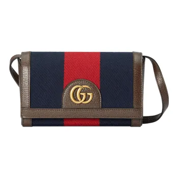 GUCCI Canvas With Leather Canvas Bag One Shoulder Crossbody Clutch Mini Men's Blue/Red