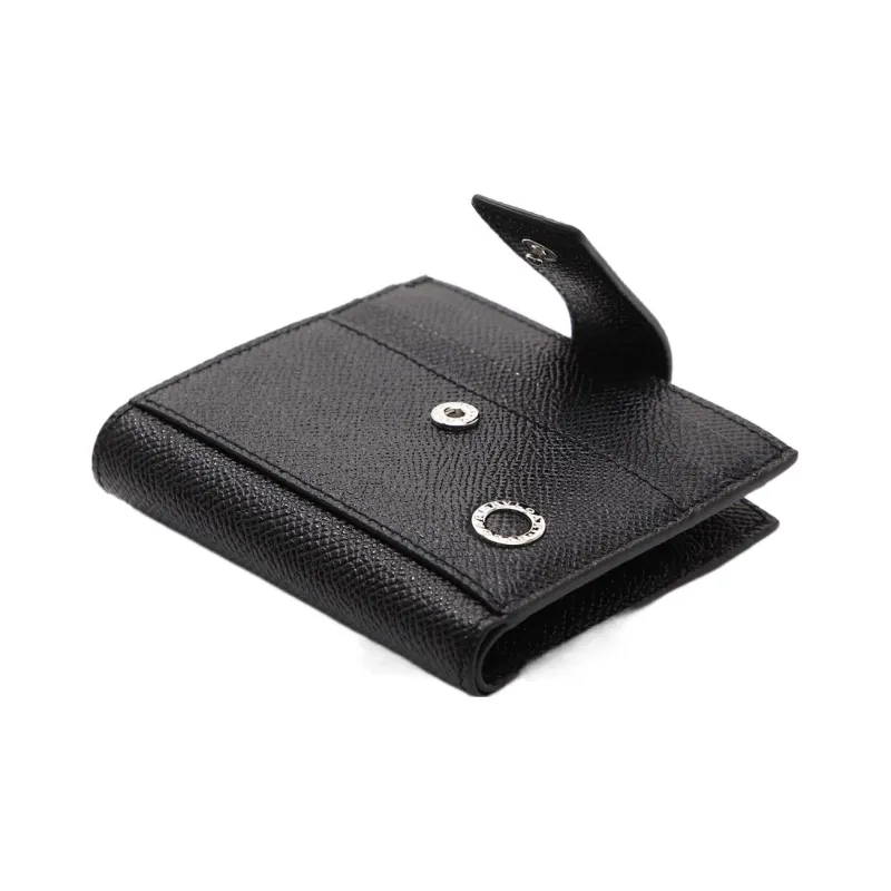 BVLGARI Grained Calfskin Foldable Credit Card Holder Card Wallet Men's Black-2