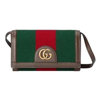 GUCCI Canvas With Leather One Shoulder Crossbody Clutches Mini Men's Green/Red