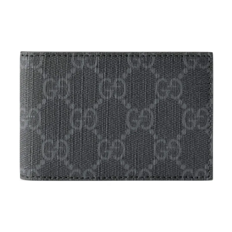 GUCCI Canvas With Leather Card Holder Wallet Men's Gray-2