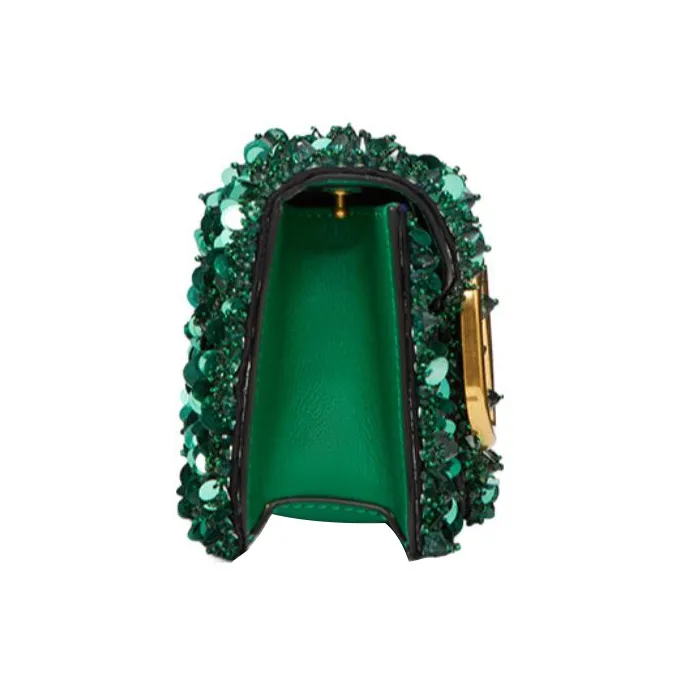 Valentino Locò Embroidery Shoulder Bag Crossbody Bag Handbag Mini Women's Vintage Green-4