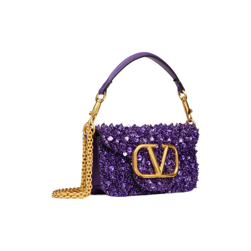 Valentino Locò Embroidery Shoulder Bag Crossbody Bag Handbag Mini Women's Splendid Purple-3