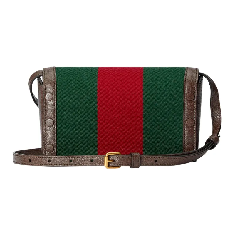 GUCCI Canvas With Leather One Shoulder Crossbody Clutches Mini Men's Green/Red-1