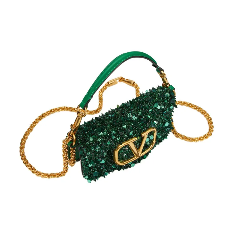 Valentino Locò Embroidery Shoulder Bag Crossbody Bag Handbag Mini Women's Vintage Green-2