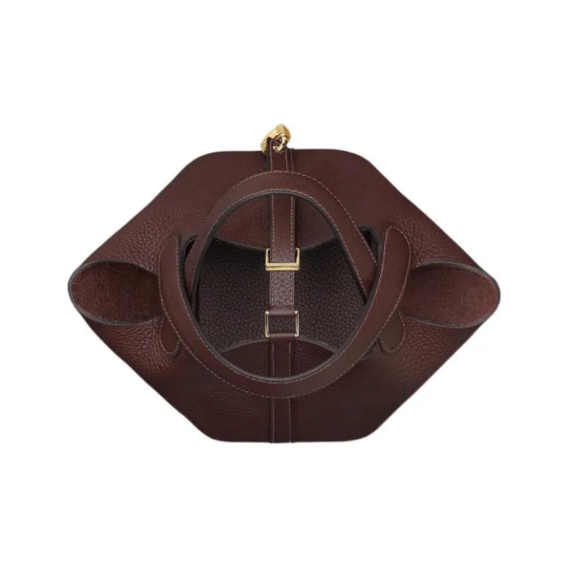 HERMES Picotin Lock Clemence Bullock Leather Basket Bag Handbag Bucket Bag Women's 0G Rouge Sellier Saddle Red-6