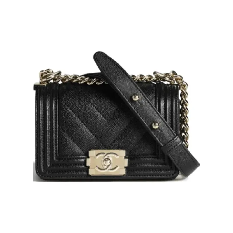CHANEL Leboy V Grain Embossed Calfskin Flap Bag Handbag, Shoulder Bag, Crossbody Bag Mini Women's Black-2