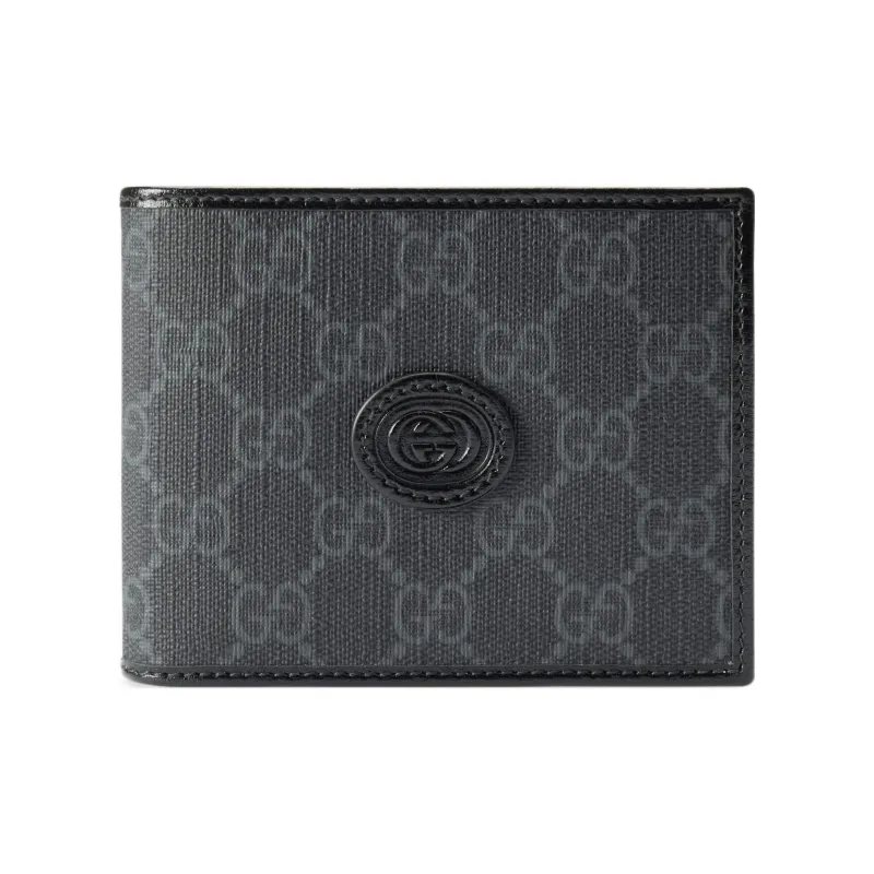 GUCCI Canvas With Leather Card Holder Wallet Men's Gray-0